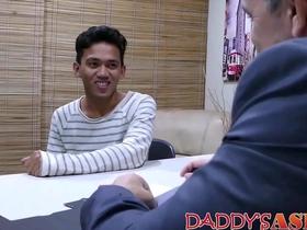 Asian twink enjoys anal play with older partner