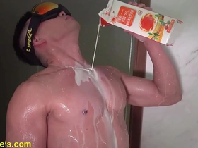 Asian fitness model indulges in nipple play during shower